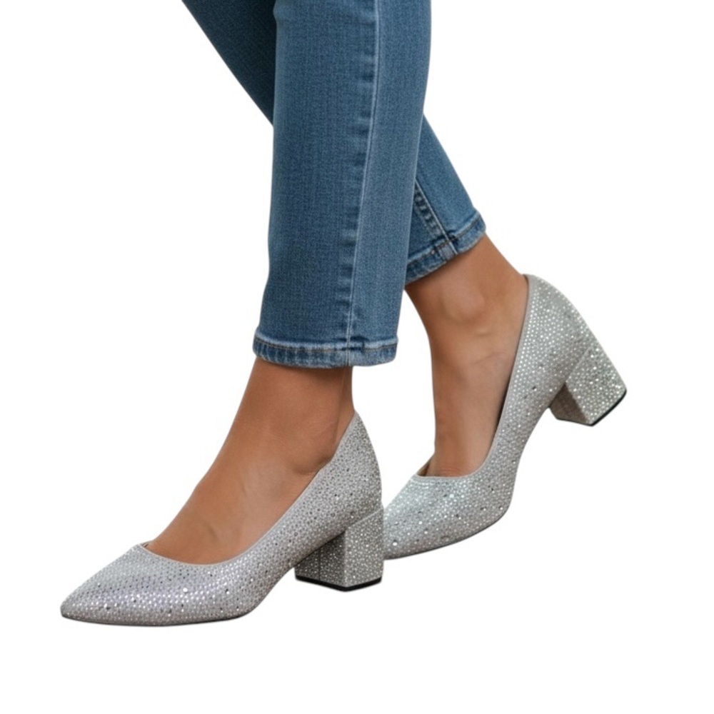 Adrienne Vittadini Woman’s Silver Studded Block Heels Size 9